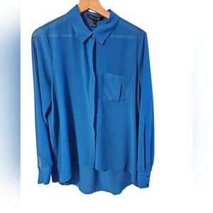 FOREVER 21 Vibrant Blue Sheer Blouse, Women's, Size M
